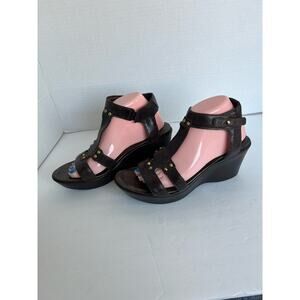 NAOT FLIRT Ankle T-strap‎ Platform Wedge Heels Sandals Brown Leather Sz 10 - 41